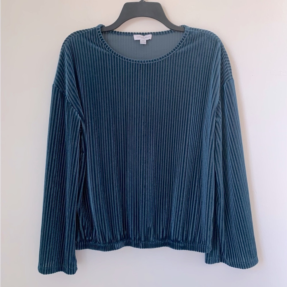 Carolina Belle Teal Velour Ribbed Top